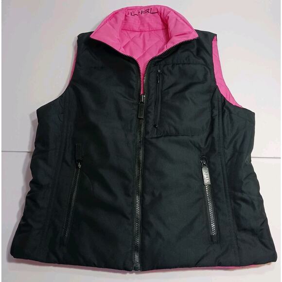 LRL Puffer Vest Reversible Pink Black Quilted Medium EUC - Picture 9 of 9